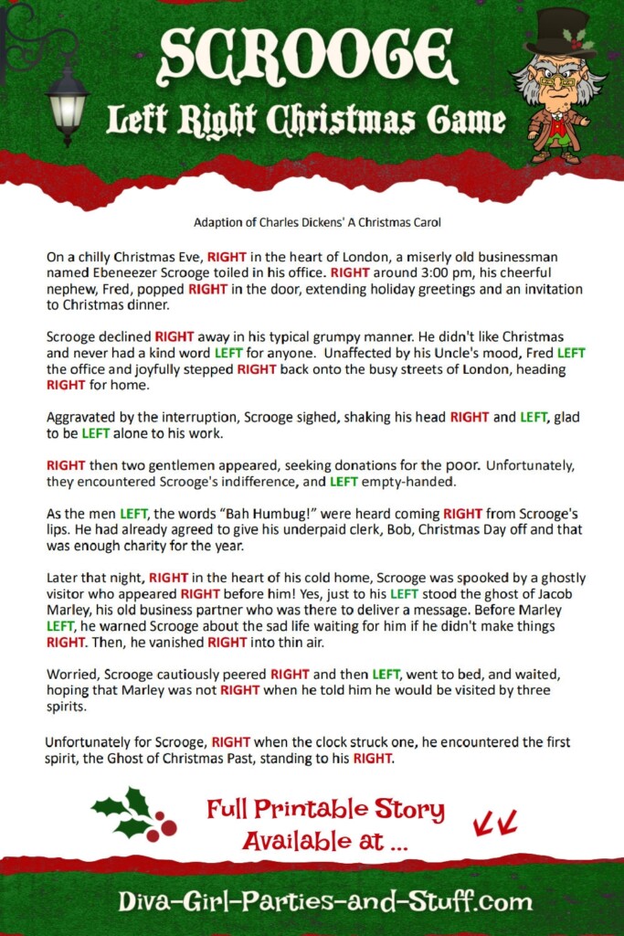 Printable Left Right Christmas Game Story Of Scrooge