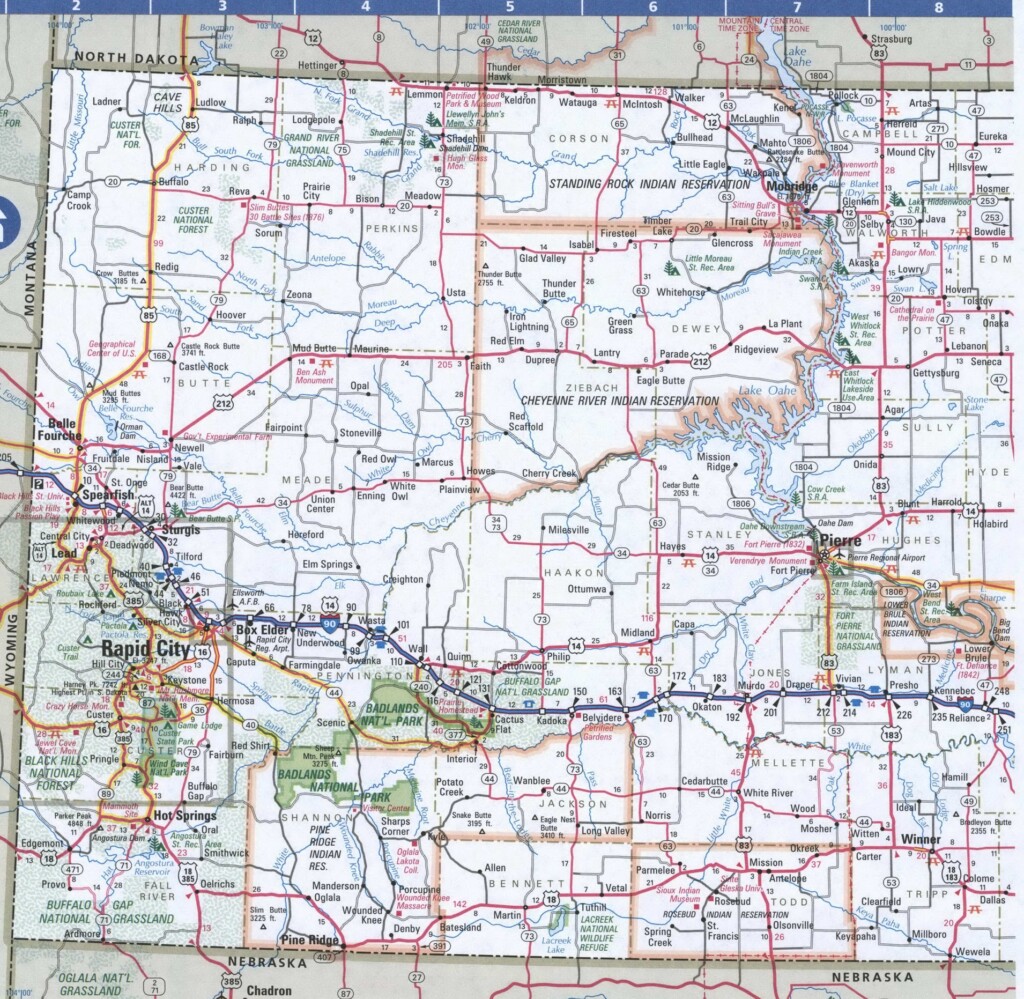 Printable Map Of South Dakota South Dakota Large Color Map