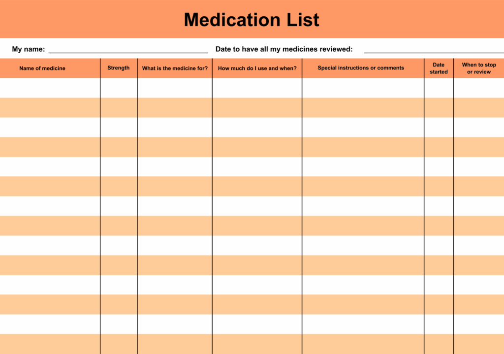 Printable Medication Log