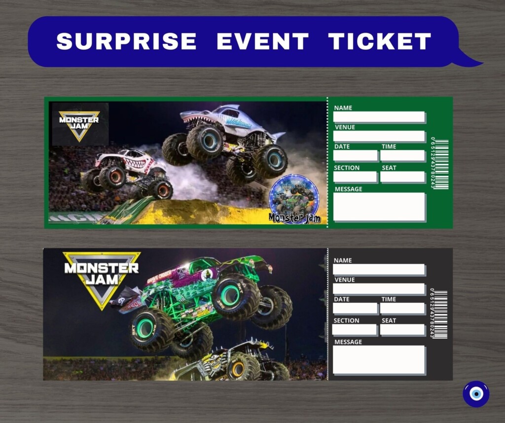 Printable MONSTER JAM Gift Ticket Anniversary Birthday Gift Etsy