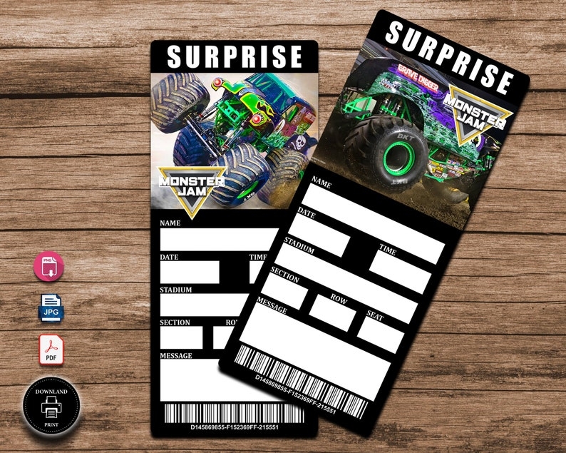 Printable Monster Jam Tickets Editable Monster Jam Tickets Etsy