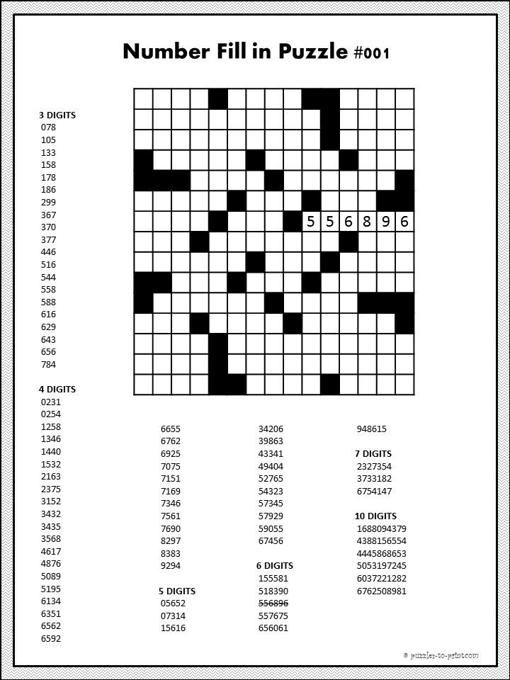 Printable Number Crossword Puzzles Printable Sight Words List