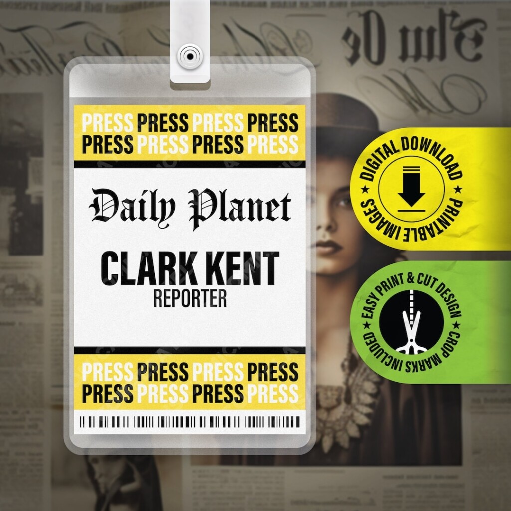 PRINTABLE PDF The Daily Planet Clark Kent Press Pass ID Badge 