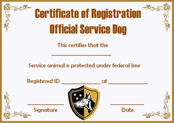 Printable Service Dog Certificate