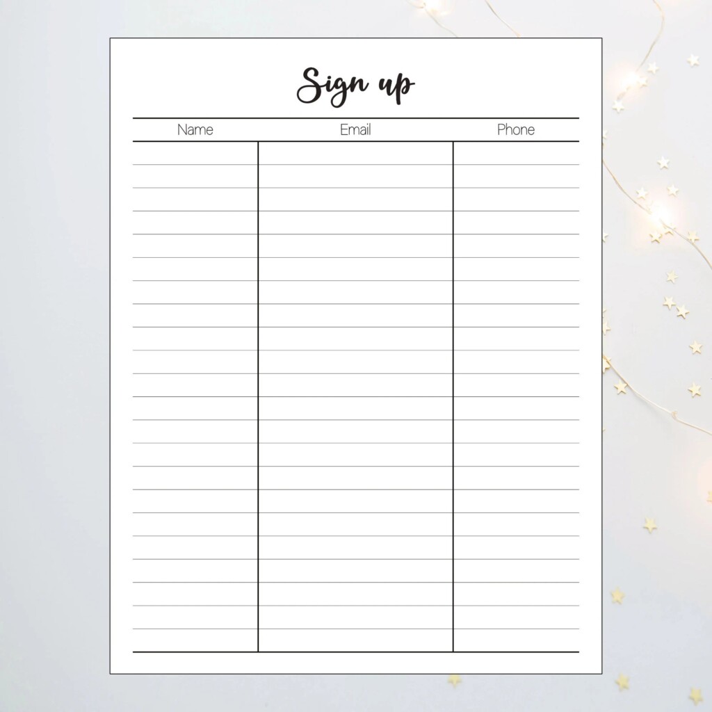Printable Sign Up Sheet Free It Can Be Used To Record Names Of People 