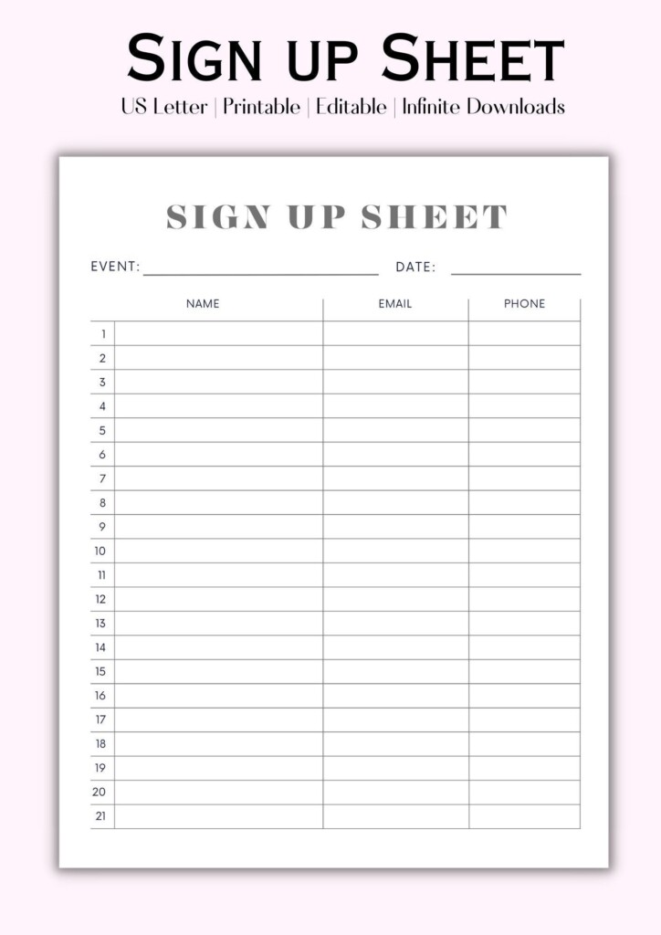 Printable Sign Up Sheet Printable Free Templates