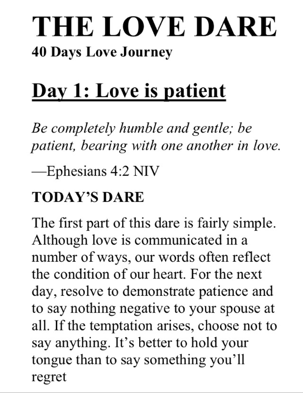 Printable The Love Dare List 1 40 Pdf