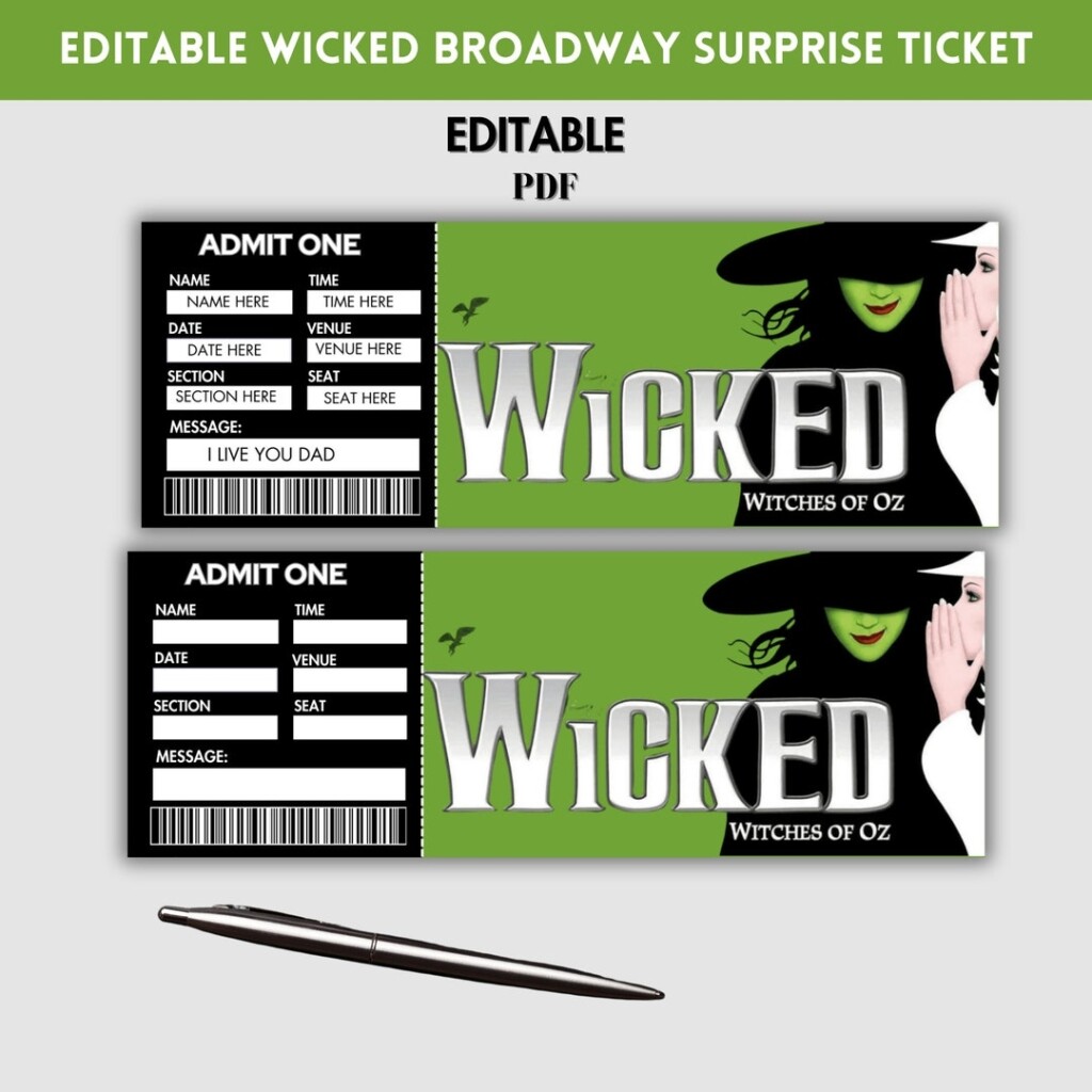 Printable Wicked Broadway Surprise Ticket Musical Theatre Faux Event 