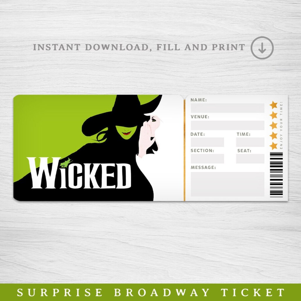 Printable Wicked Broadway Surprise Ticket Wicked Musical Collectible 