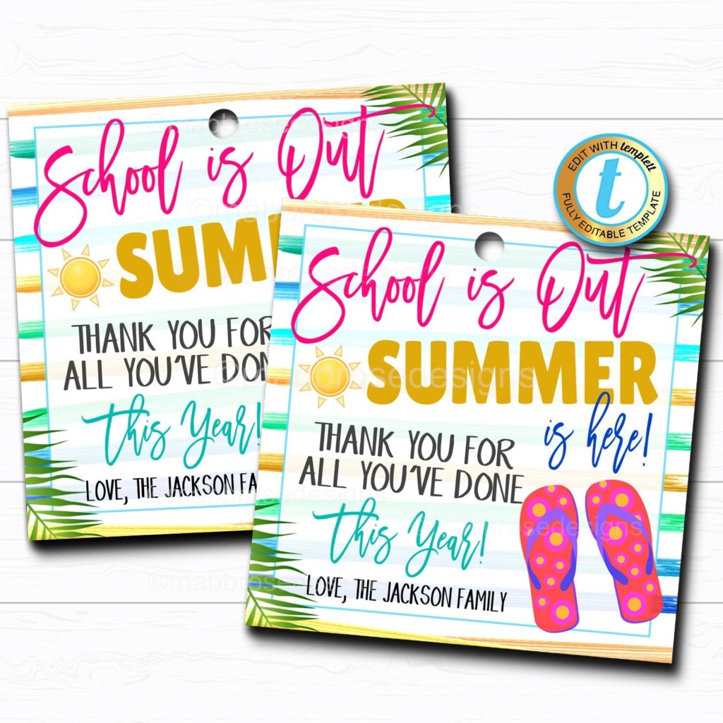 School 39 s Out Summer Is Here Teacher Thank You Tag Tropical Beach 