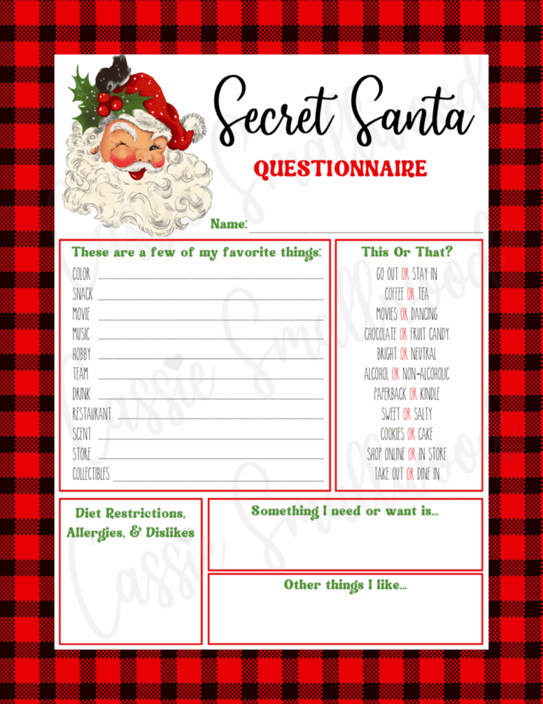 Secret Santa Questionnaire Printable