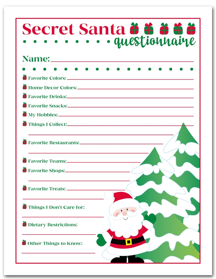 Secret Santa Questionnaire Printable