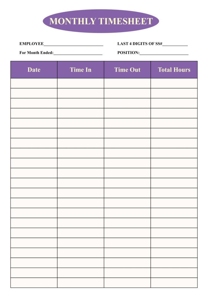 Simple Timesheet Printable