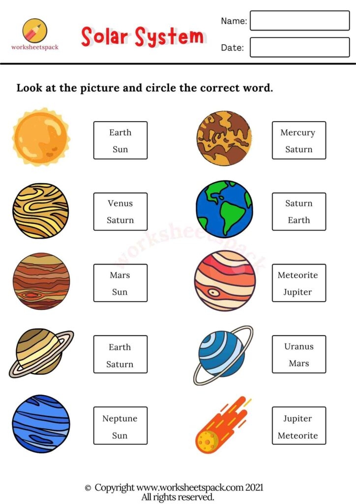 Solar System Worksheets PDF Worksheetspack