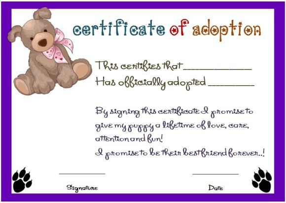 Stuffed Animal Adoption Certificate Printable