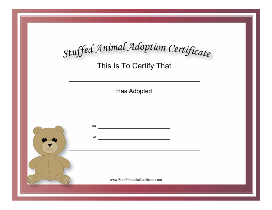 Stuffed Animal Adoption Certificate Template Download Printable PDF 