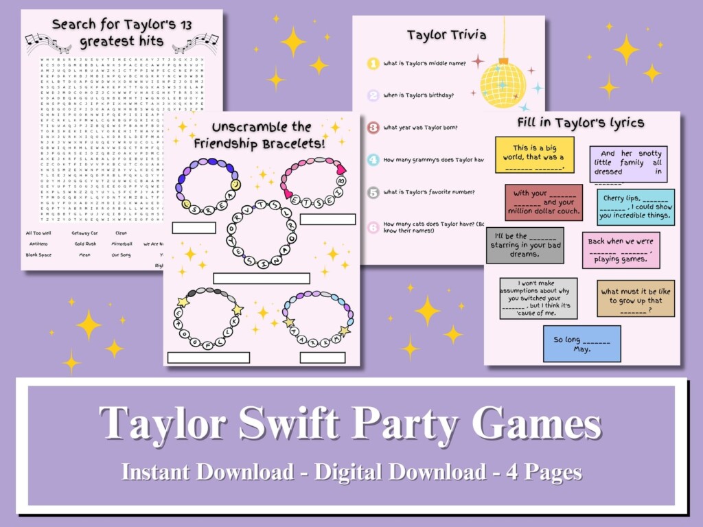 Taylor Swift Party Games Instant Download Taylor Swift Eras Tour 