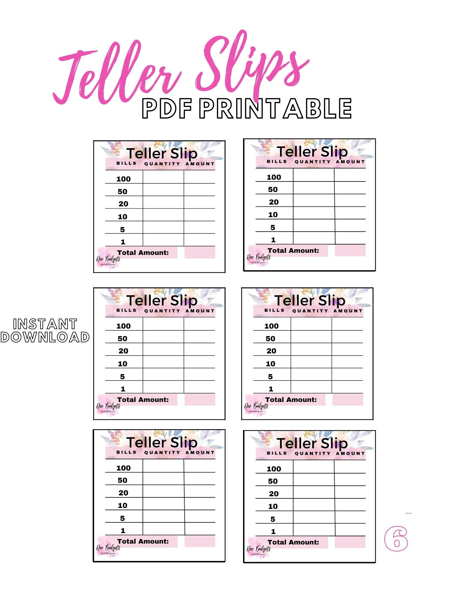 Teller Slips Cash Breakdown Printable Cash Breakdown Bank Etsy Hong Kong