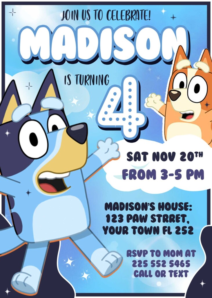 Template Printable Bluey Birthday Invitation