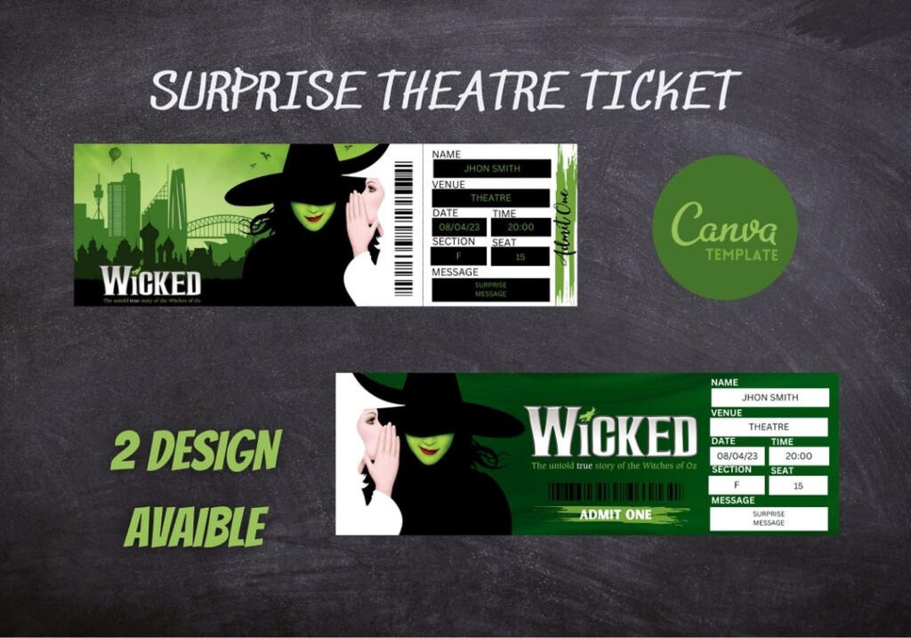Template WICKED Musical Surprise Ticket To The Theatre Instant 