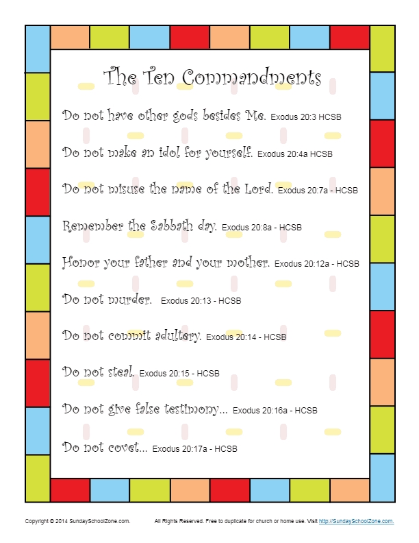 Ten Commandments For Kids Printable