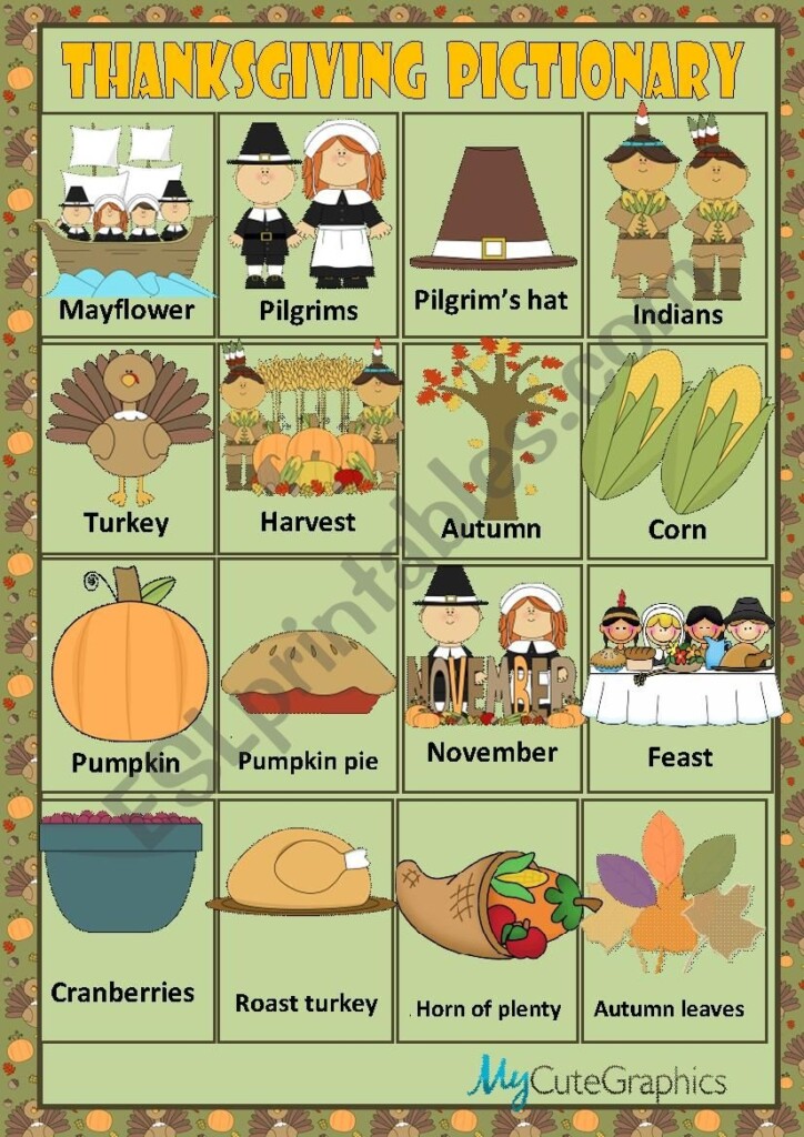 Thanksgiving Pictionary Free Printable