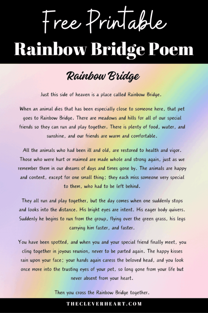 The Rainbow Bridge Poem Free Printable The Clever Heart