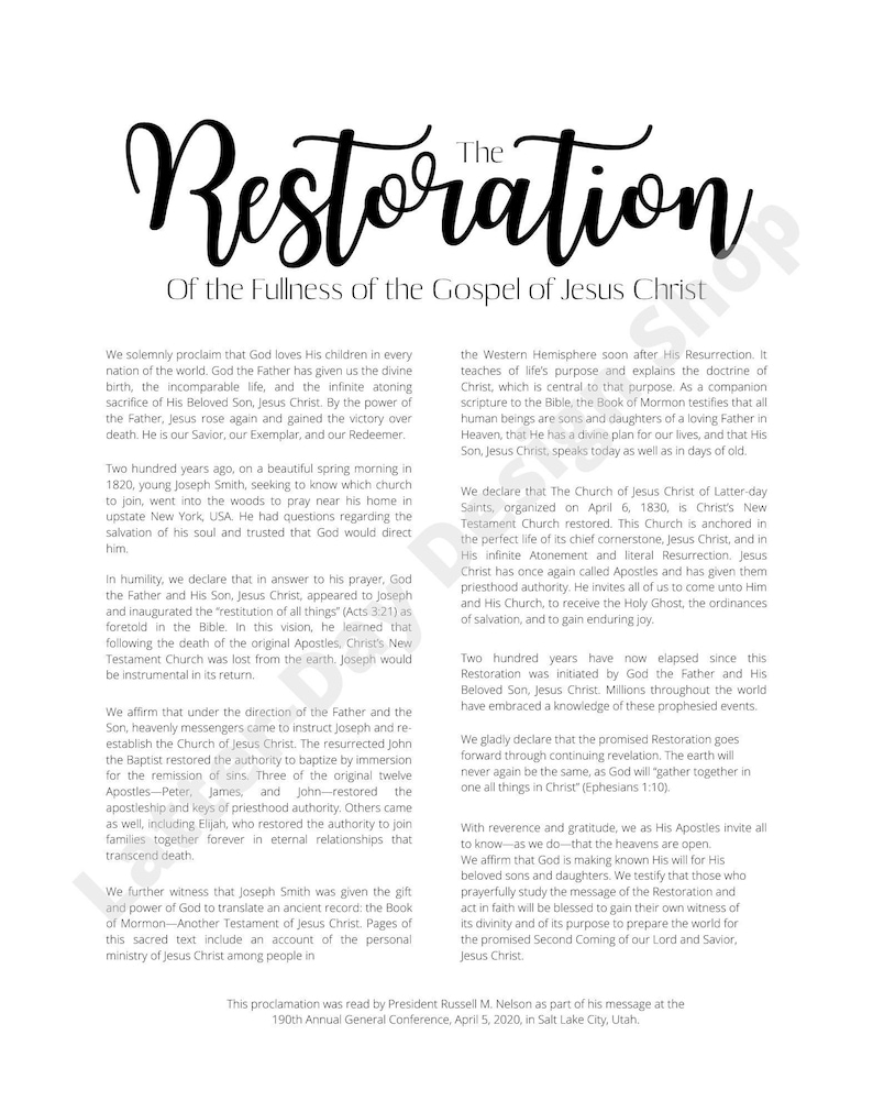 The Restoration Proclamation Printable Etsy