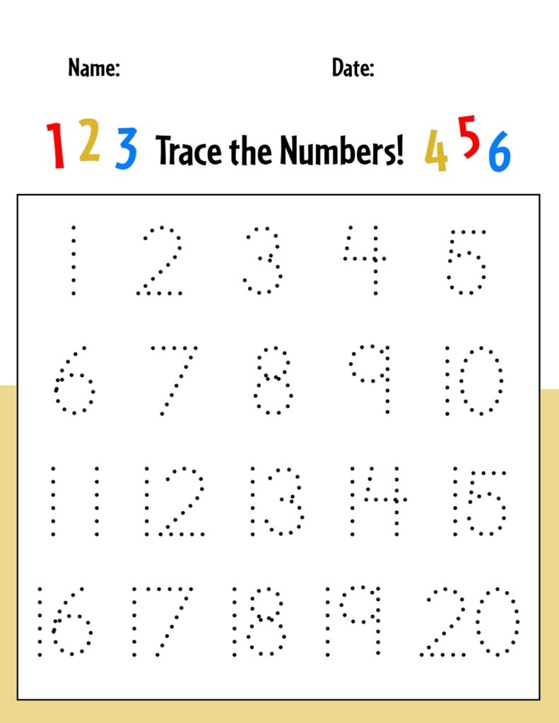 Tracing Numbers 1 20 Worksheets For Kindergarten Free Worksheets 