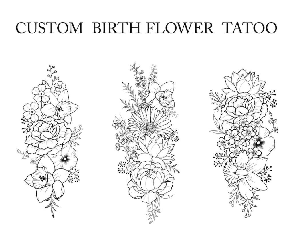 Up To 7 Flowers Custom Birth Flower Tattoo Design Personalized 
