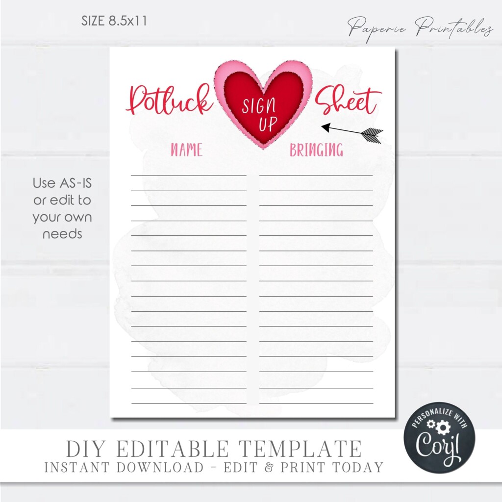 Valentine 39 s Day Sign Up Sheet Free Printable