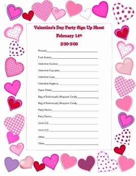 Valentine 39 s Day Sign Up Sheet Free Printable