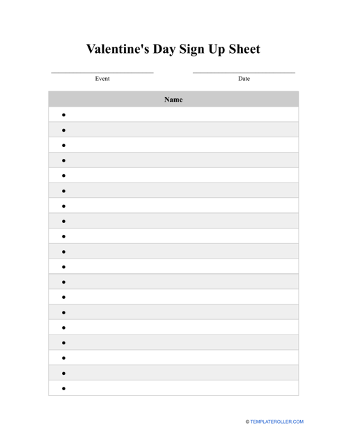 Valentine 39 s Day Sign Up Sheet Free Printable