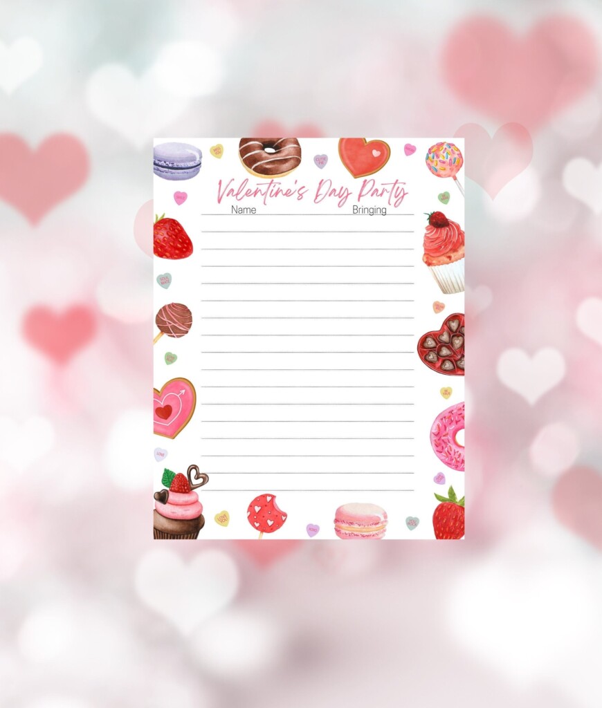 Valentines Day Party Sign Up Sheet PDF And Editable Digital Download 