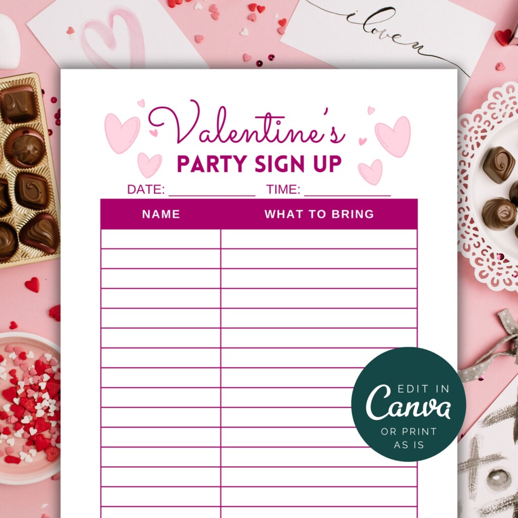 Valentines Party Sign Up Sheet Valentine 39 s Day Sign Up Sheet Potluck 