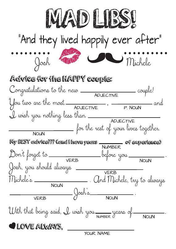 Wedding Advice Mad Libs Free Printable Printable Madlibs