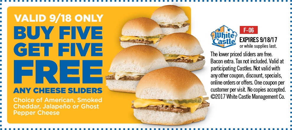 White Castle Coupons 10 For 5 Today At White Castle Restaurants
