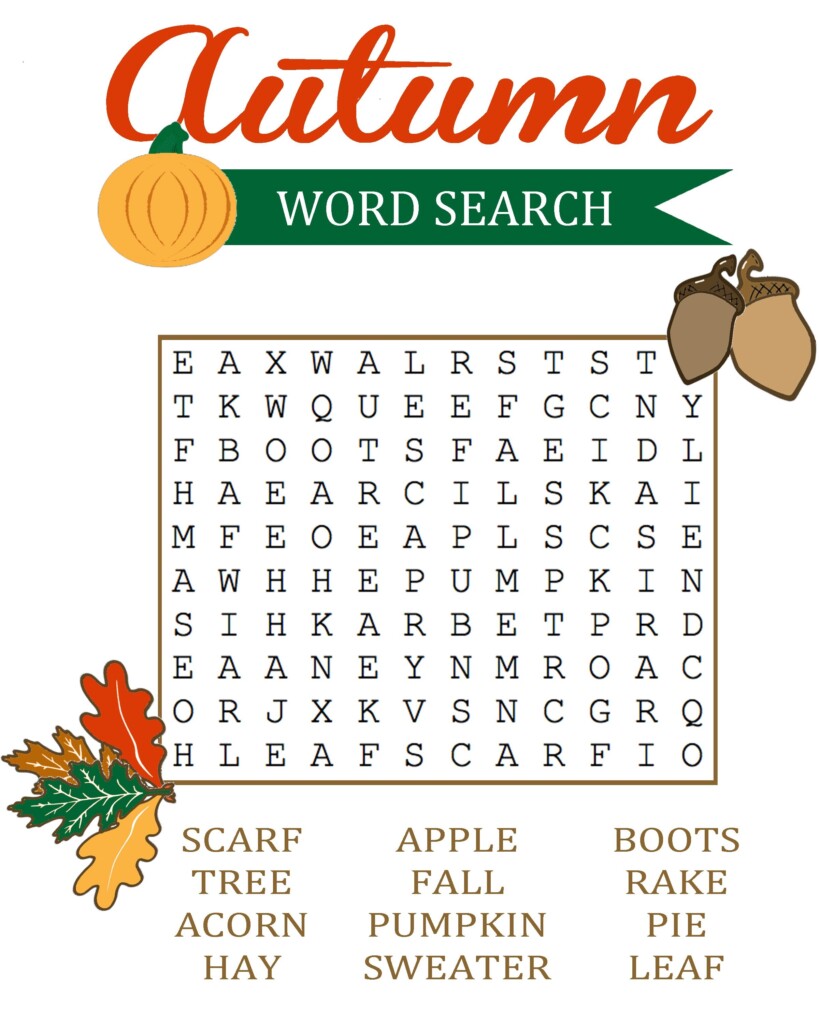 Word Search Printable Fall