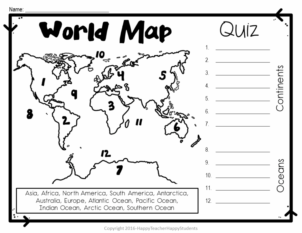 World Map World Map Quiz Test And Map Worksheet 7 Continents And 5 