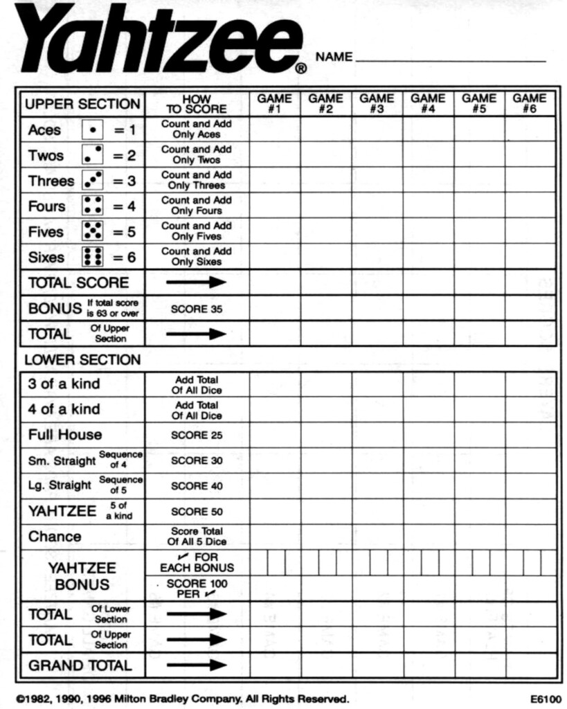Yahtzee Score Sheets Free Printable Printable World Holiday